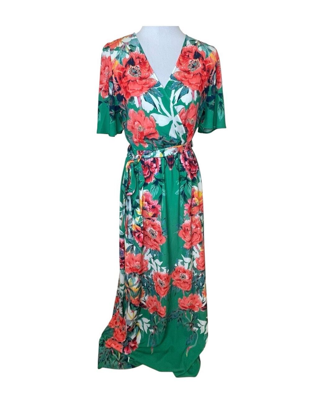 Lulus Still In Paradise Green Floral Print Maxi Dress Size Small